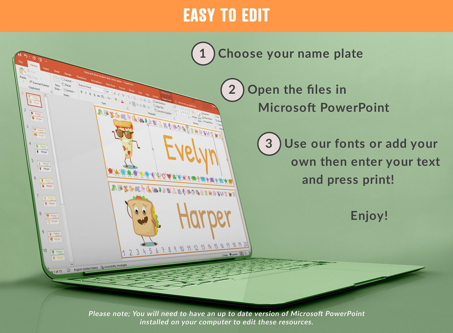 Student Desk Plates, 30 Printable/Editable funny Food & Drink Classroom Name Tags/Name Plates, a Helpful Addition to Your Classroom