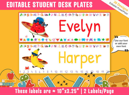 Student Desk Plates, 30 Printable/Editable Fun Summer Classroom Name Tags & Name Plates for Student, a Helpful Addition to Your Classroom