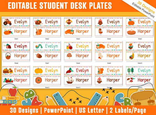 Student Desk Plates 30 Printable/Editable Thanksgiving/Fall Classroom Name Tags/Name Plates for Student a Helpful Addition to Your Classroom