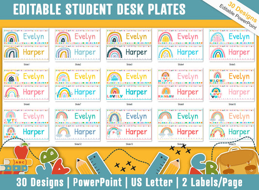 Student Desk Plates, 30 Printable/Editable Cute Rainbow Classroom Name Tags & Name Plates for Students, a Helpful Addition to Your Classroom
