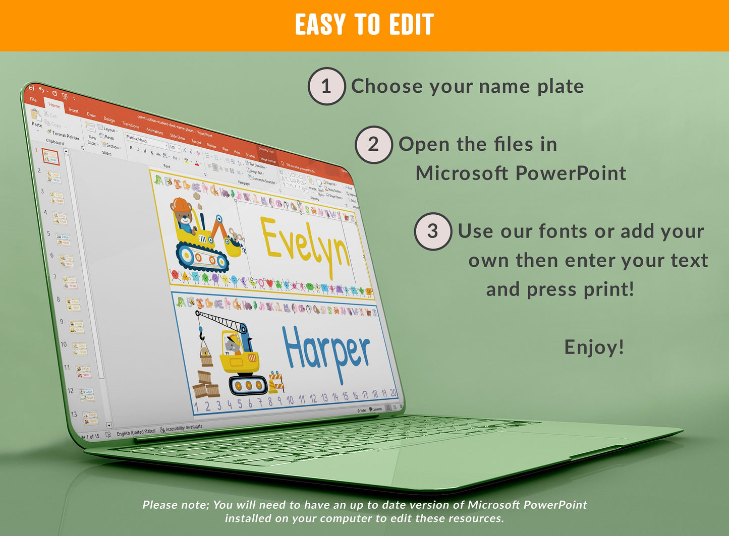 Student Desk Plates 30 Printable/Editable Construction Vehicles Classroom Name Tags/Name Plates, a Helpful Addition to Your Classroom