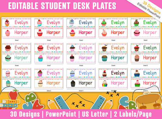 Student Desk Plates 30 Printable/Editable Cupcake & Muffin Classroom Name Tags/Name Plates for Student, a Helpful Addition to Your Classroom