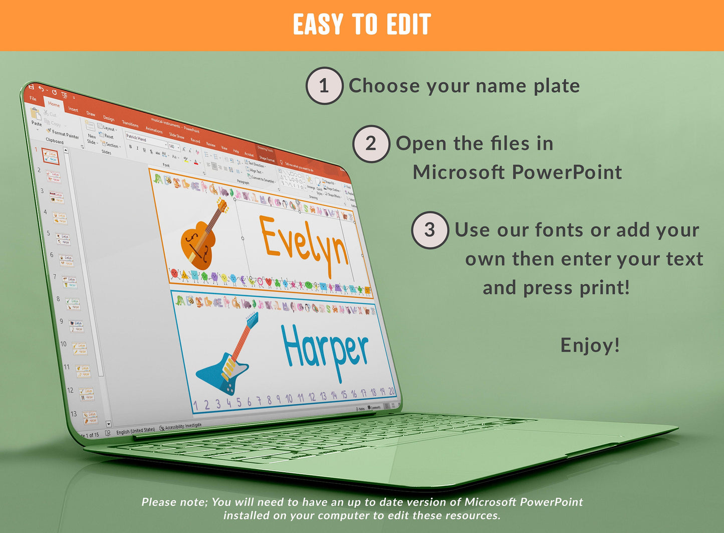 Student Desk Plates 30 Printable/Editable Musical Instruments Classroom Name Tags/Name Plates, a Helpful Addition to Your Classroom