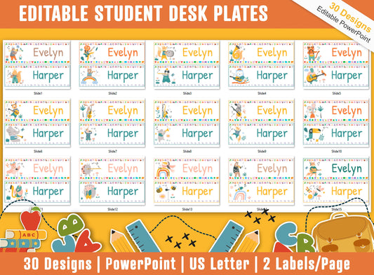 Student Desk Plates, 30 Printable/Editable Animal Playing Music Classroom Name Tags & Name Plates; a Helpful Addition to Your Classroom