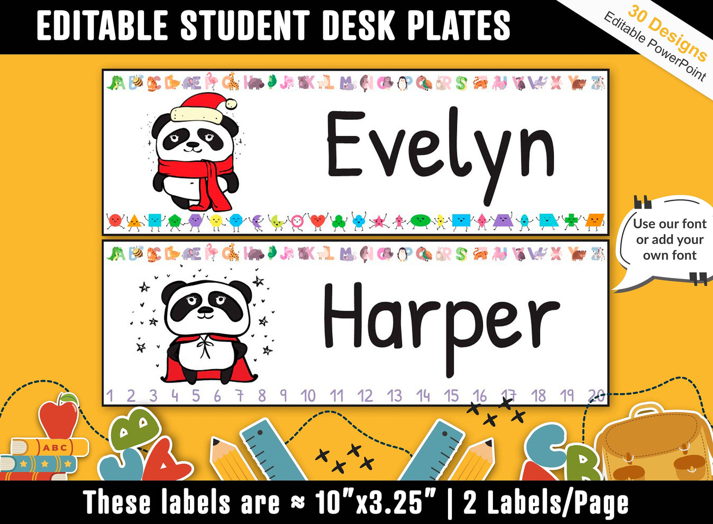 Student Desk Plates, 30 Printable/Editable Panda Bear Classroom Name Tags/Name Plates for Student, a Helpful Addition to Your Classroom