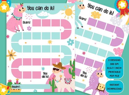 Printable llama Reward Chart for Kids, a Way of Guiding Children Towards Positive Behavior, 2 Designs, PDF File, Instant Download