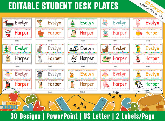 Student Desk Plates, 30 Printable/Editable Christmas Animal Classroom Name Tags/Name Plates for Student a Helpful Addition to Your Classroom