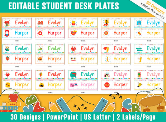 Student Desk Plates, 30 Printable/Editable Abstract Shape Classroom Name Tags/Name Plates for Student, a Helpful Addition to Your Classroom