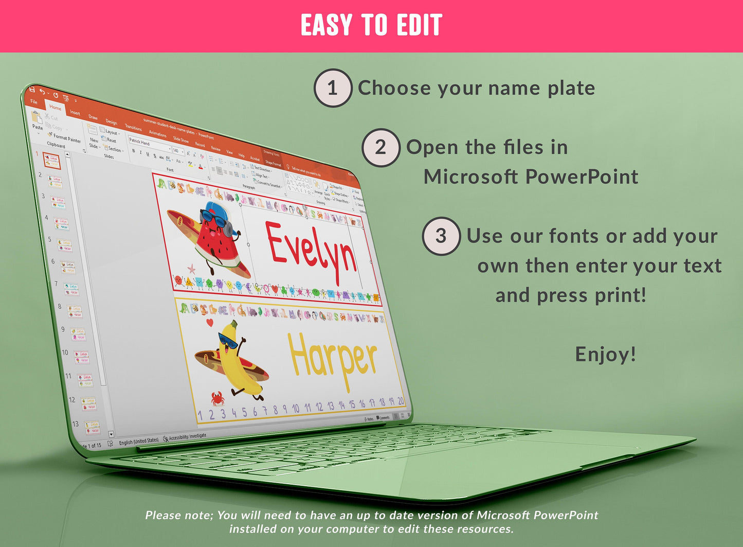 Student Desk Plates, 30 Printable/Editable Fun Summer Classroom Name Tags & Name Plates for Student, a Helpful Addition to Your Classroom