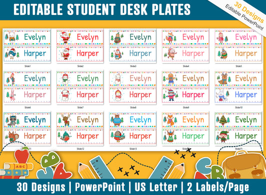 Student Desk Plates 30 Printable/Editable Winter/Christmas Classroom Name Tags/Name Plates for Student, a Helpful Addition to Your Classroom