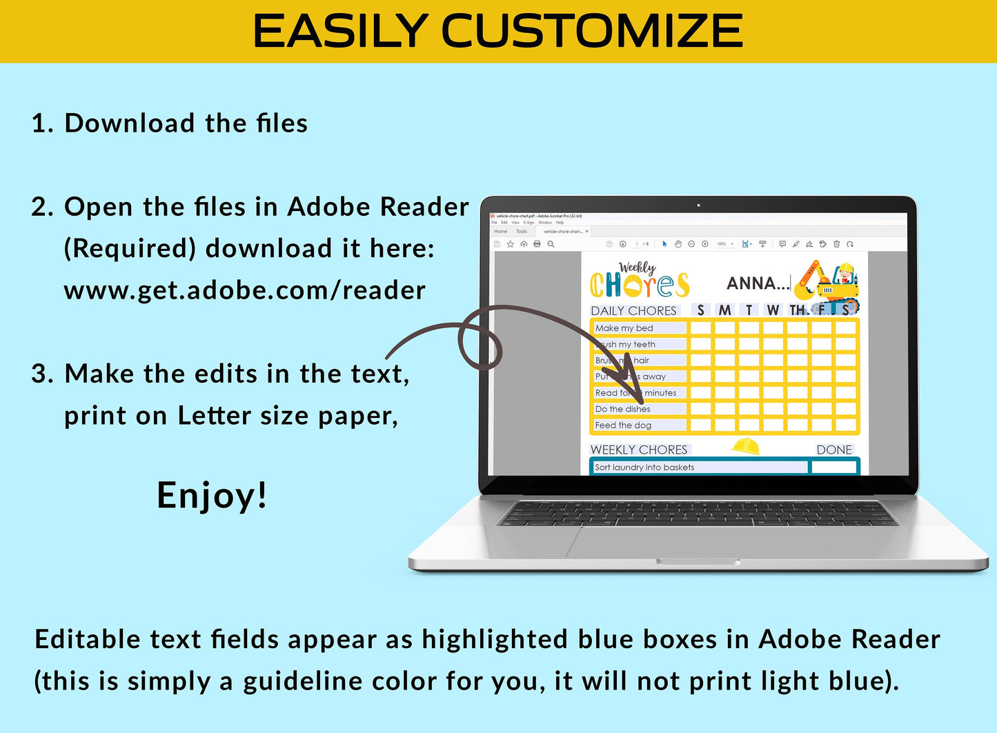 Rev Up Responsibility: A Printable and Editable Vehicle Chore Chart for Kids, PDF File, Instant Download
