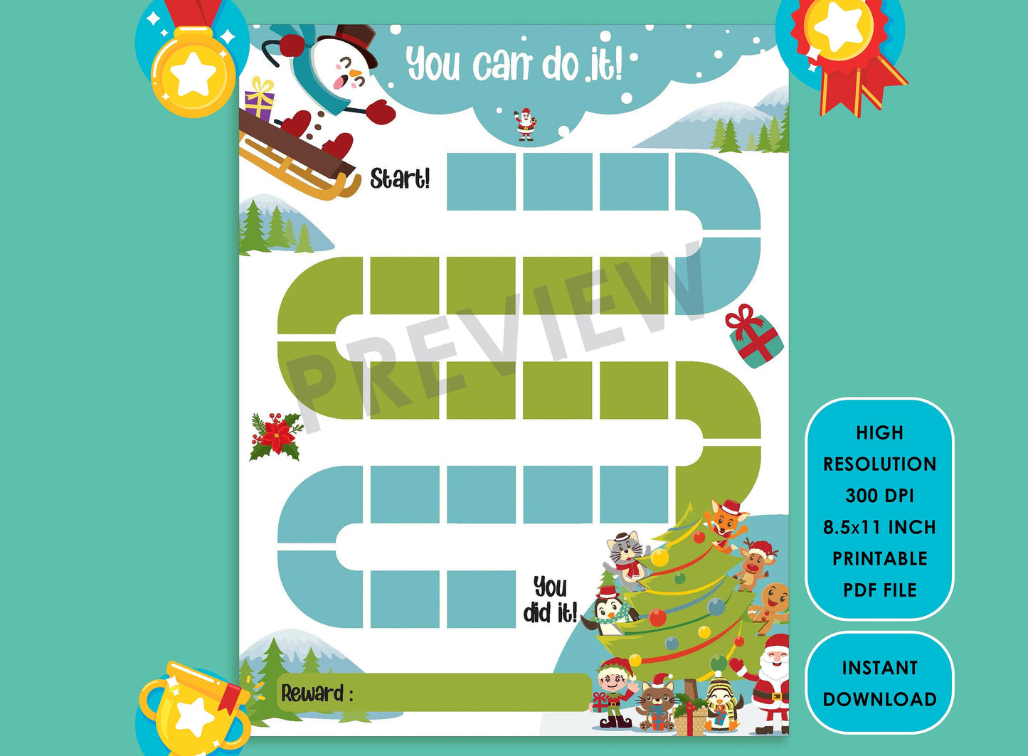 Printable Cute Snowman Reward Chart for Kids, a Way of Guiding Children Towards Positive Behavior, 2 Designs, PDF File, Instant Download