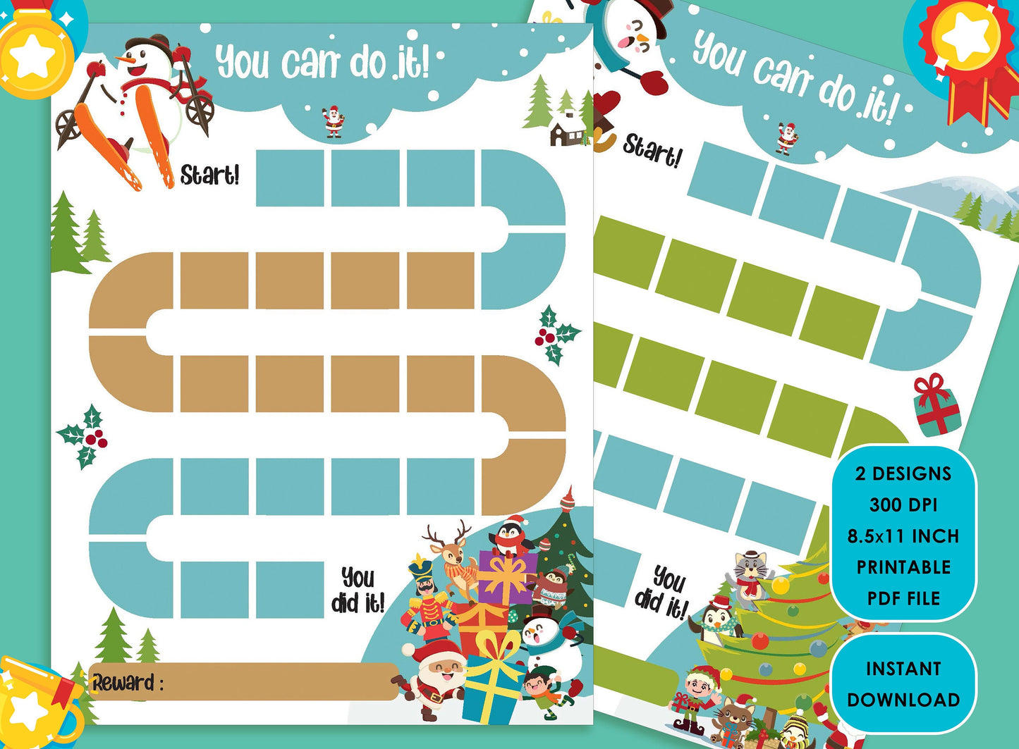 Printable Cute Snowman Reward Chart for Kids, a Way of Guiding Children Towards Positive Behavior, 2 Designs, PDF File, Instant Download