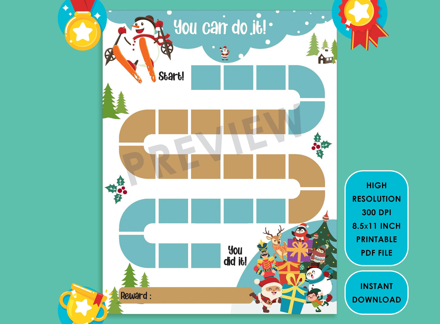 Printable Cute Snowman Reward Chart for Kids, a Way of Guiding Children Towards Positive Behavior, 2 Designs, PDF File, Instant Download