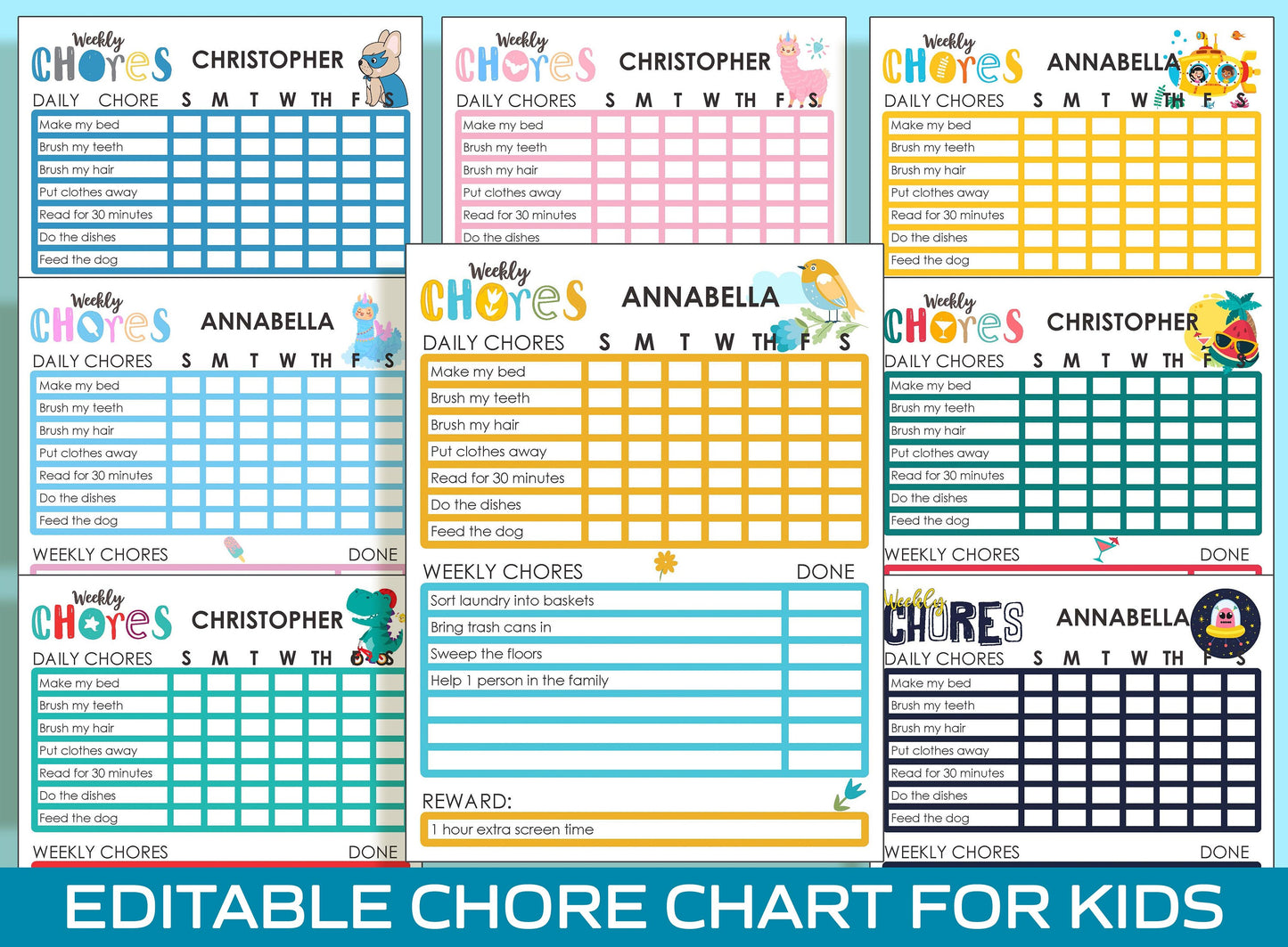 Fun and Easy Editable Chore Chart for 5 Year Old: Encouraging Responsibility and Independence, PDF File, Instant Download