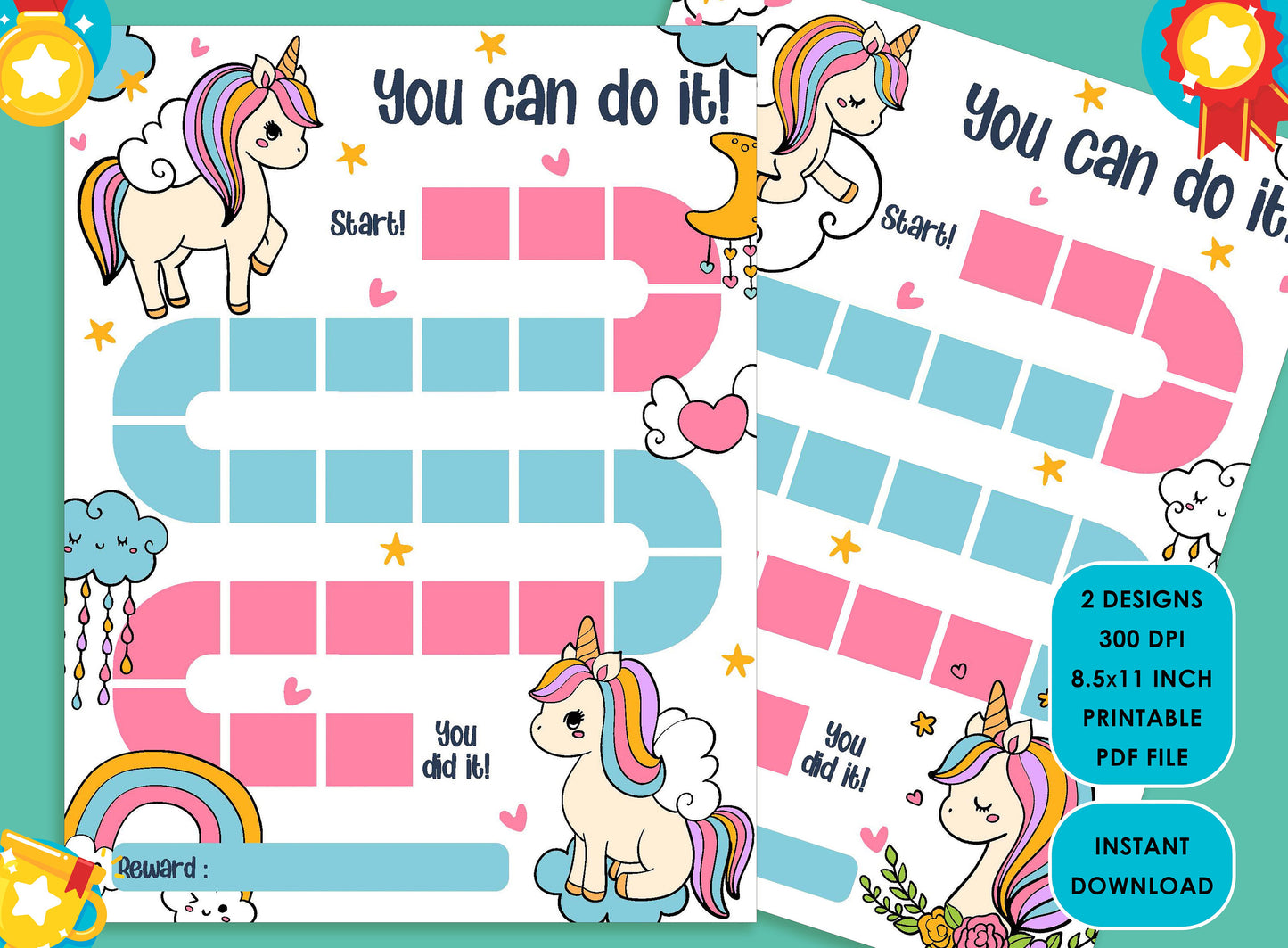 Printable Unicorn Reward Chart for Kids, a Way of Guiding Children Towards Positive Behavior, 2 Designs, PDF File, Instant Download