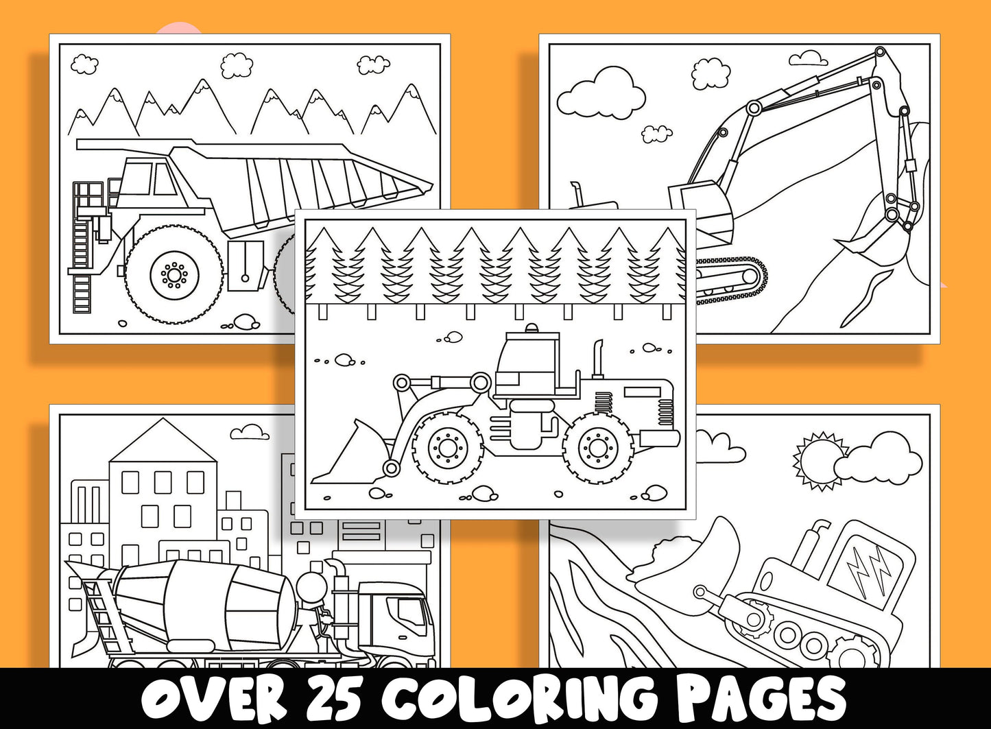 Build and Color: Fun Construction Coloring Pages for Kids, 25 Pages, PDF File, Instant Download
