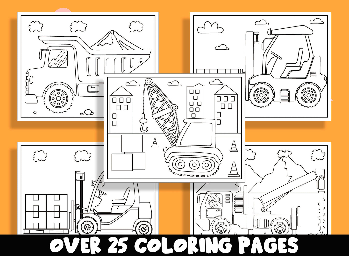 Build and Color: Fun Construction Coloring Pages for Kids, 25 Pages, PDF File, Instant Download