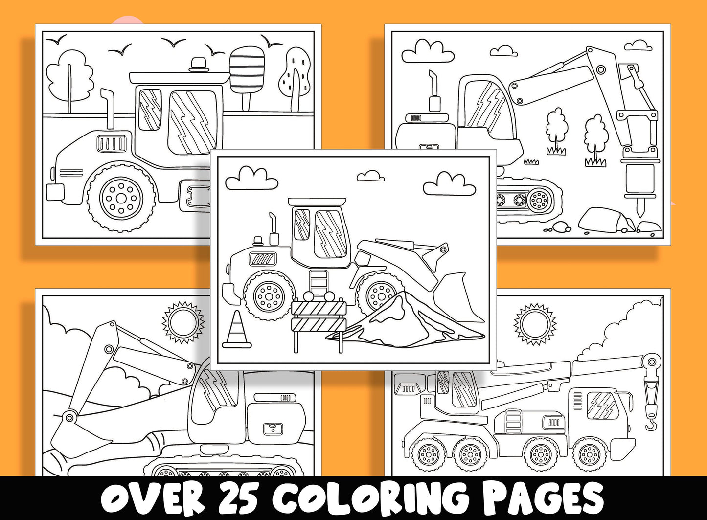 Build and Color: Fun Construction Coloring Pages for Kids, 25 Pages, PDF File, Instant Download