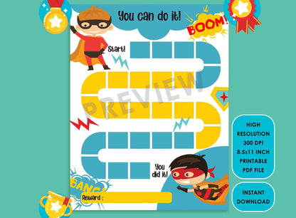 Printable Kids Superhero Reward Chart for Kids, a Way of Guiding Children Towards Positive Behavior, 2 Designs, PDF File, Instant Download