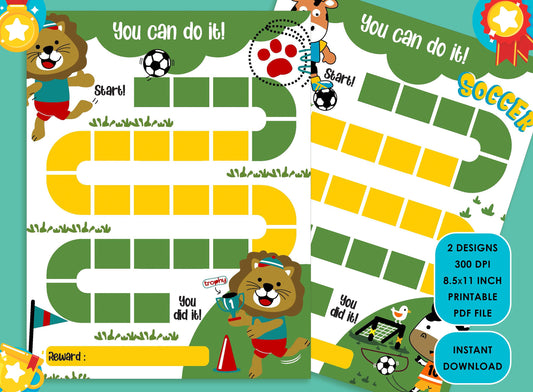 Printable Soccer Reward Chart for Kids, a Way of Guiding Children Towards Positive Behavior, 2 Designs, PDF File, Instant Download