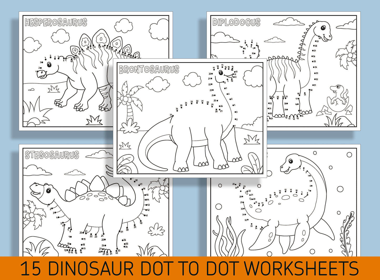 Roar into Learning with 15 Dinosaur Dot-to-Dot Worksheets: Perfect for Preschool & Kindergarten Fun and Education, PDF File/Instant Download