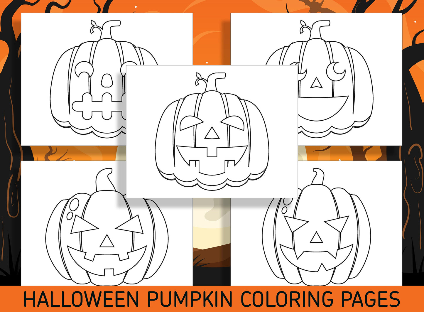 Spooktacular Fun for Little Ones: 25 Halloween Pumpkin Face Coloring Pages for Preschool and Kindergarten! - PDF File - Instant Download