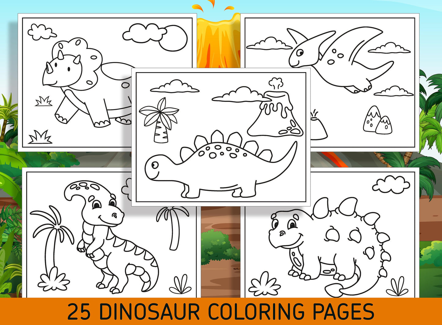 Roar-some Fun for Kids! 25 Easy Dinosaur Coloring Pages for Kindergarten and Preschool - PDF File - Instant Download