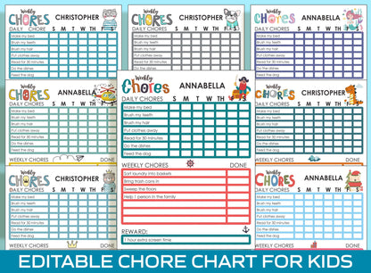 Cute and Customizable Chore Chart for 8 Year Old: 8 Adorable Designs - Instant PDF Download
