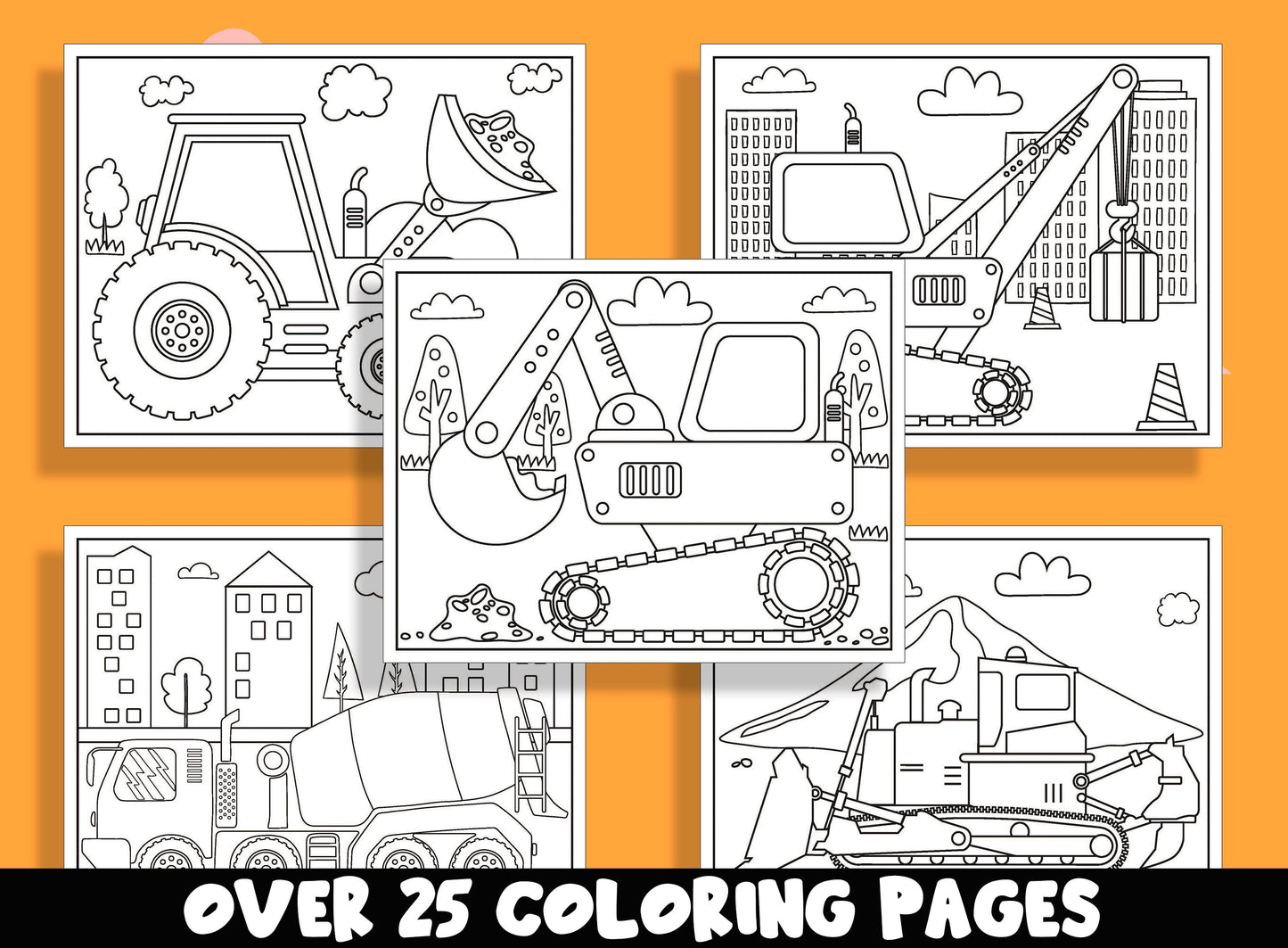 Build and Color: Fun Construction Coloring Pages for Kids, 25 Pages, PDF File, Instant Download