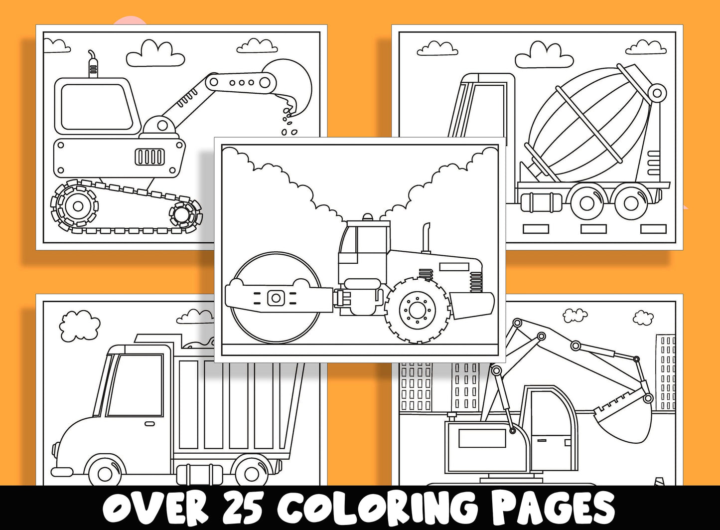 Build and Color: Fun Construction Coloring Pages for Kids, 25 Pages, PDF File, Instant Download