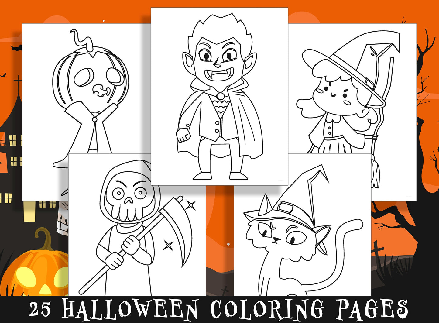 Get Spooky with these Adorable Halloween Coloring Pages for Kindergarten and Preschoolers - 25 Fun-filled Pages!, PDF File, Instant Download