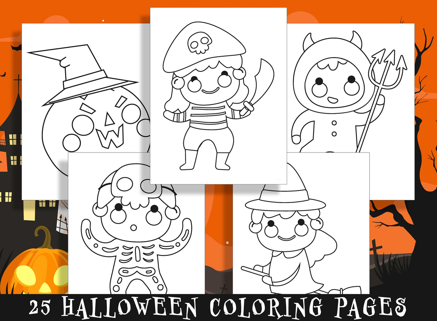 Get Spooky with these Adorable Halloween Coloring Pages for Kindergarten and Preschoolers - 25 Fun-filled Pages!, PDF File, Instant Download