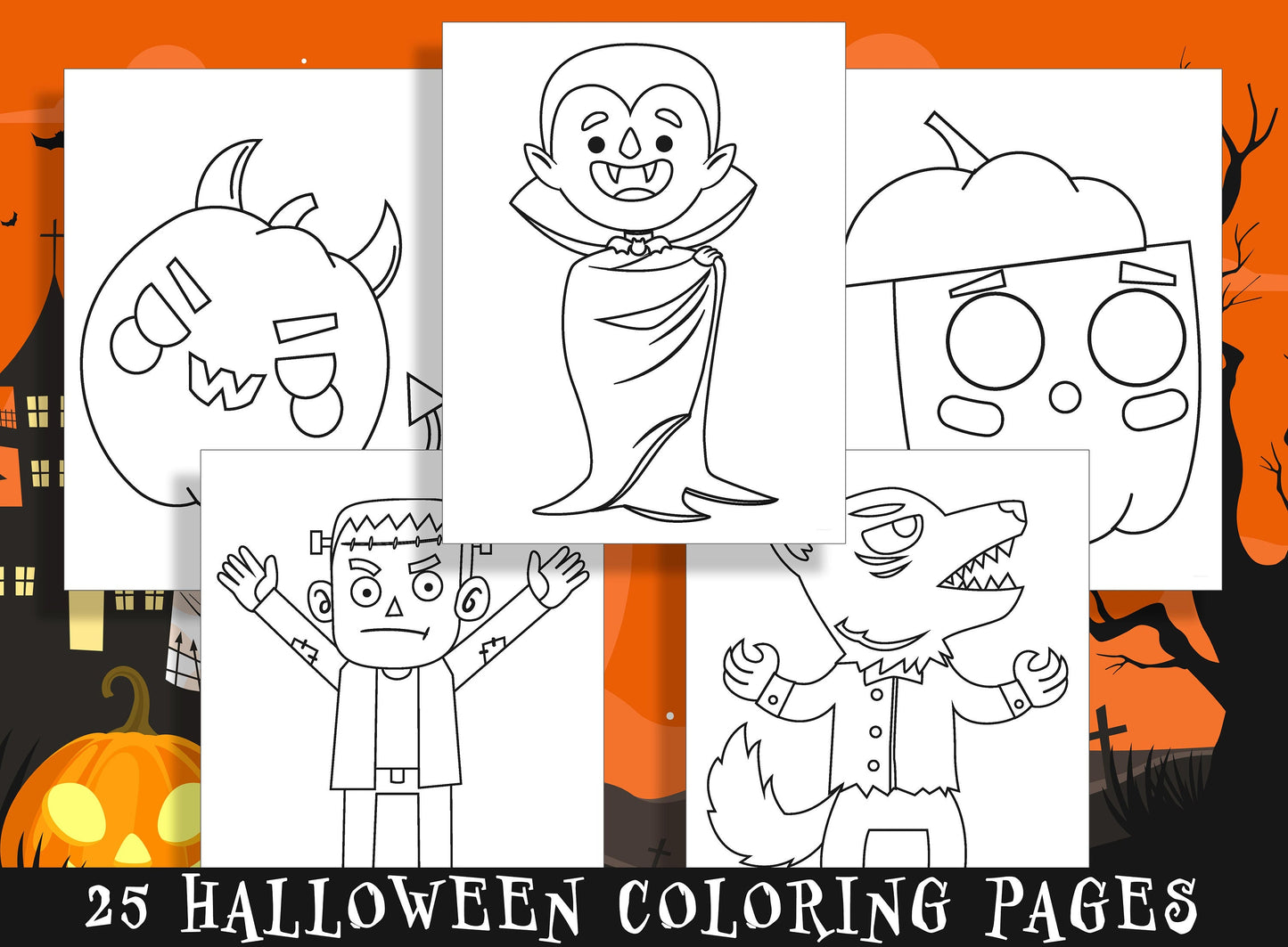 Get Spooky with these Adorable Halloween Coloring Pages for Kindergarten and Preschoolers - 25 Fun-filled Pages!, PDF File, Instant Download