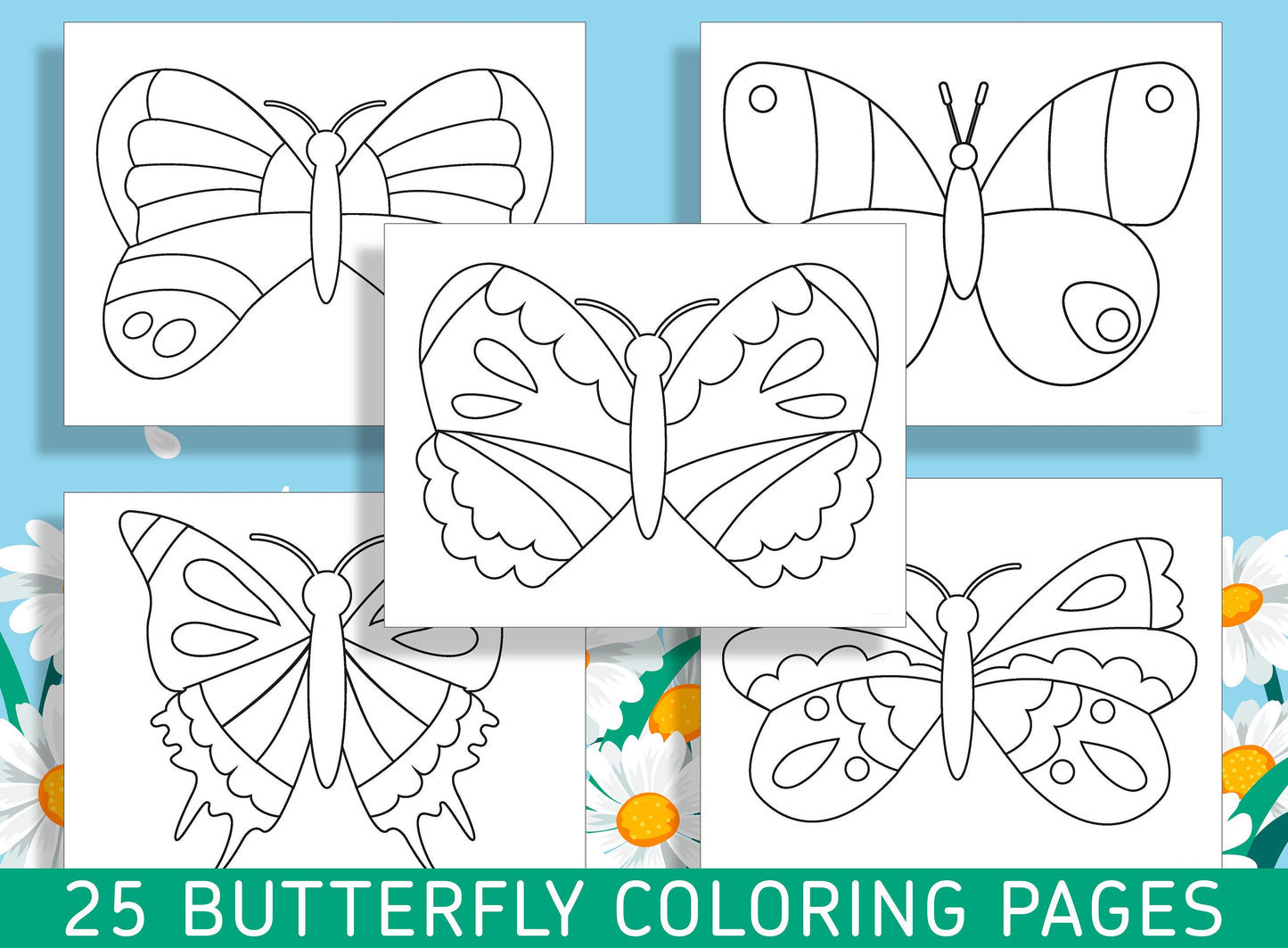 Fluttering Fun: 25 Butterfly Coloring Pages for Kindergarten and Preschool, PDF File, Instant Download
