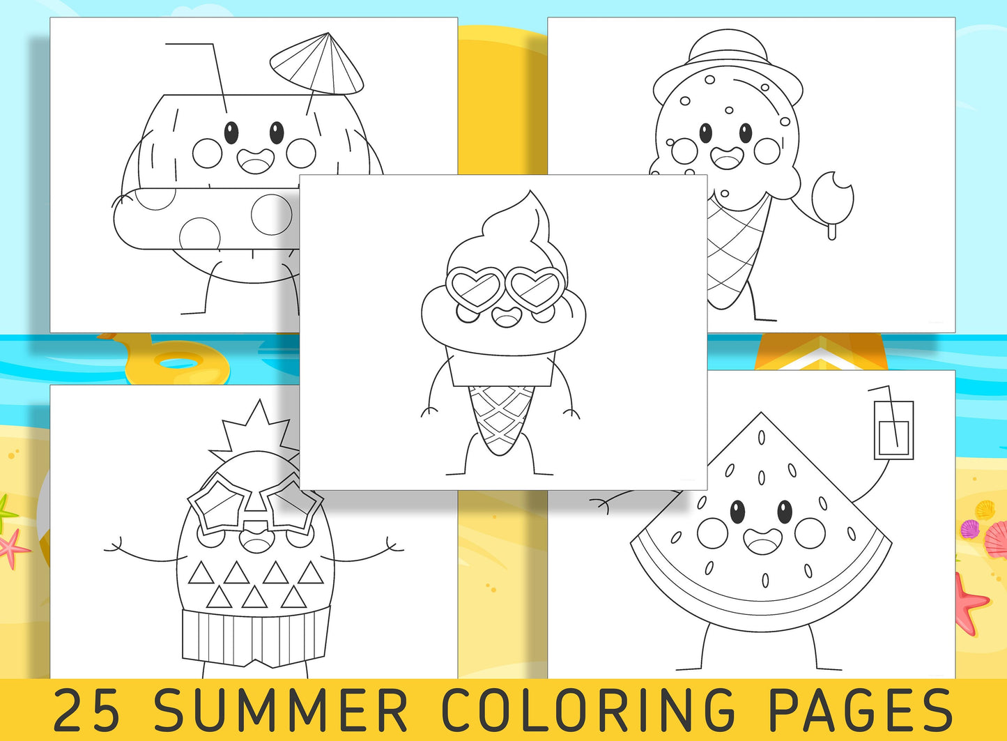 Fun in the Sun: 25 Summer Coloring Sheets for Preschool and Kindergarten, PDF File, Instant Download