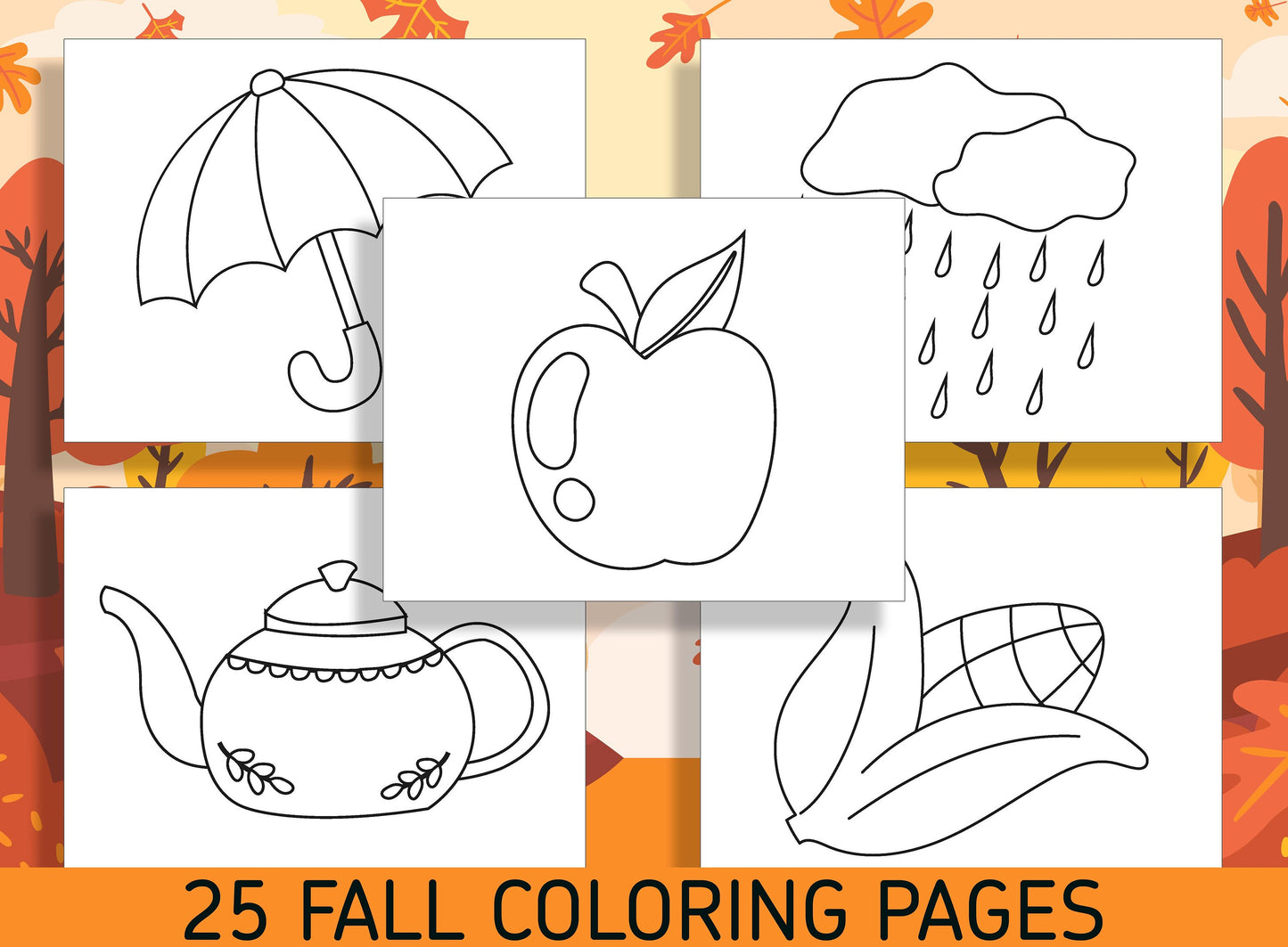 Fall Fun for Little Ones: 25 Easy Coloring Pages for Kindergarten and Preschool - PDF File - Instant Download