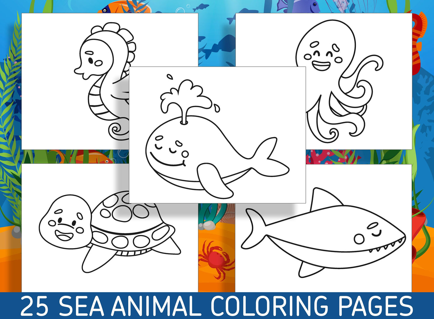 Explore the Wonders of the Sea with 25 Adorable Coloring Pages - Ideal for Kindergarten and Preschool! - PDF File, Instant Download