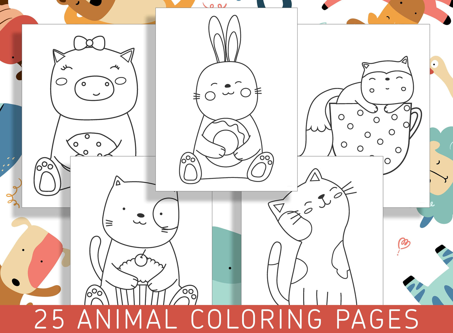 Fun Animal Coloring Pages for Preschool and Kindergarten: 25 Cute and Educational Worksheets, PDF File, Instant Download