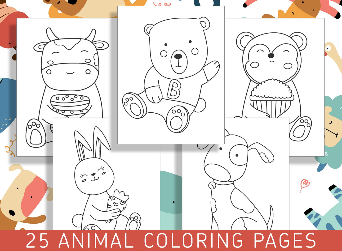 Fun Animal Coloring Pages for Preschool and Kindergarten: 25 Cute and Educational Worksheets, PDF File, Instant Download