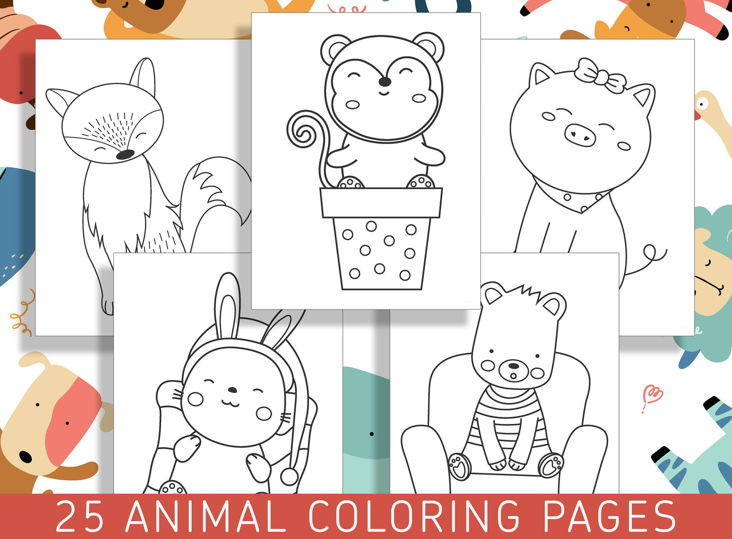 Fun Animal Coloring Pages for Preschool and Kindergarten: 25 Cute and Educational Worksheets, PDF File, Instant Download
