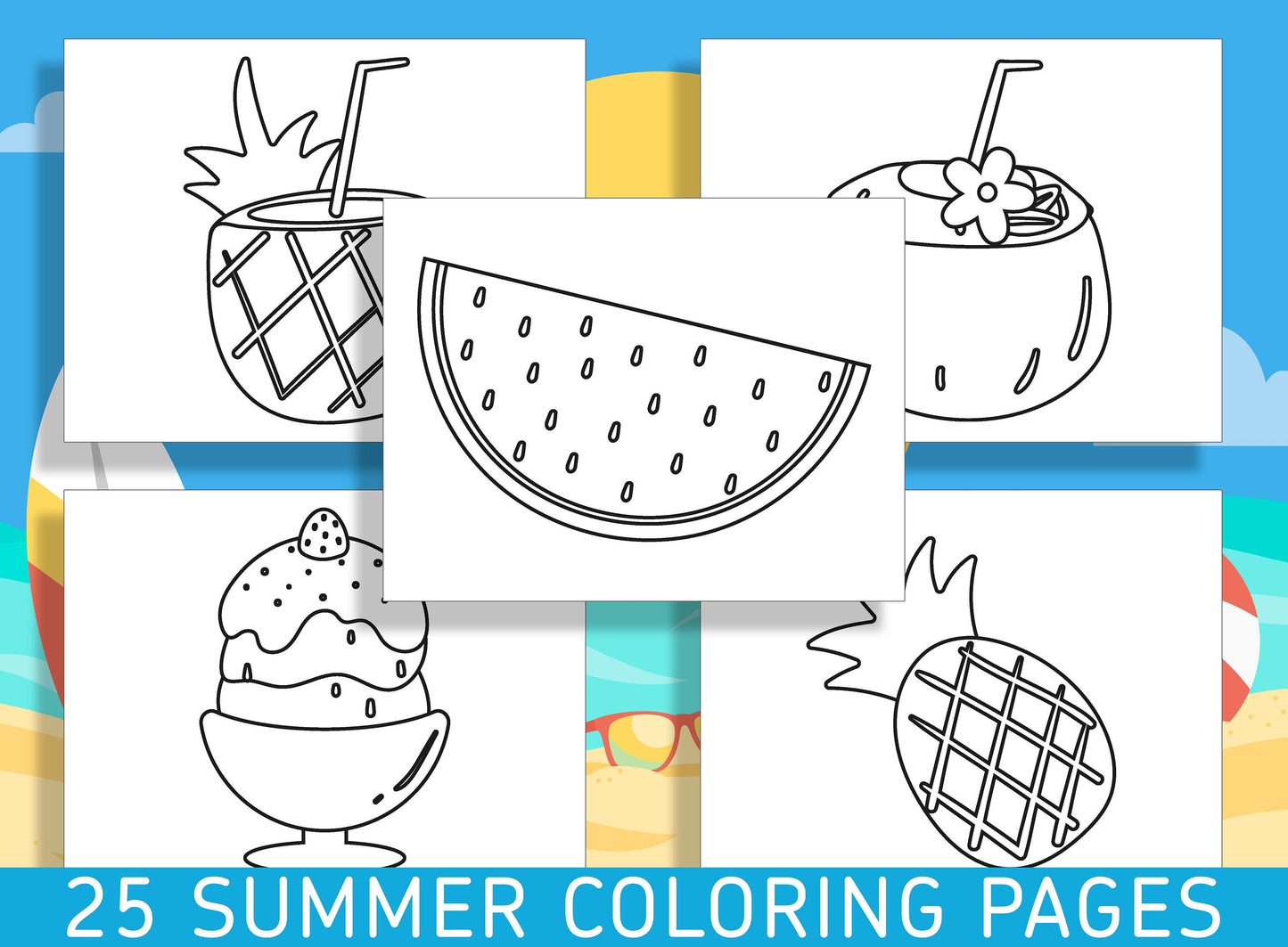 Summer Coloring Sheets, Get Creative this Summer with 25 Fun and Engaging Coloring Sheets for Kindergarten and Preschool! - Instant Download