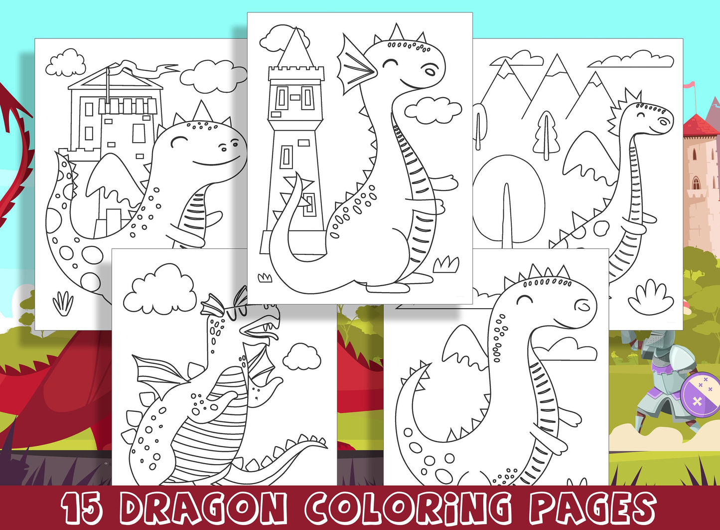 15 Adorable Dragon Coloring Pages for Preschool and Kindergarten Fun! - PDF File, Instant Download