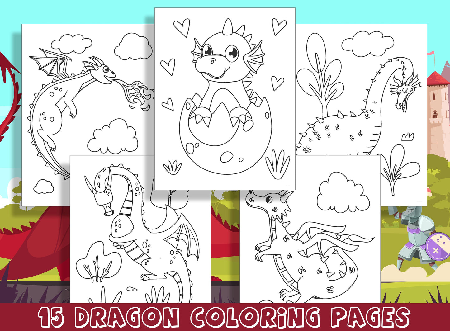15 Adorable Dragon Coloring Pages for Preschool and Kindergarten Fun! - PDF File, Instant Download