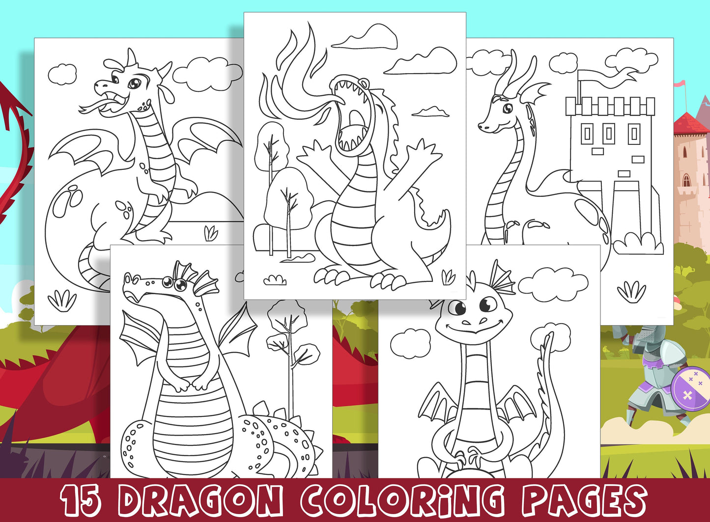 15 Adorable Dragon Coloring Pages for Preschool and Kindergarten Fun! - PDF File, Instant Download