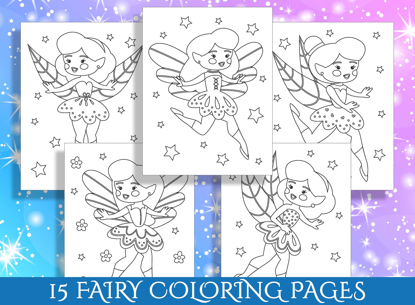 Fairy Fun for Little Ones: 15 Magical Coloring Pages for Preschool and Kindergarten Kids - PDF File, Instant Download