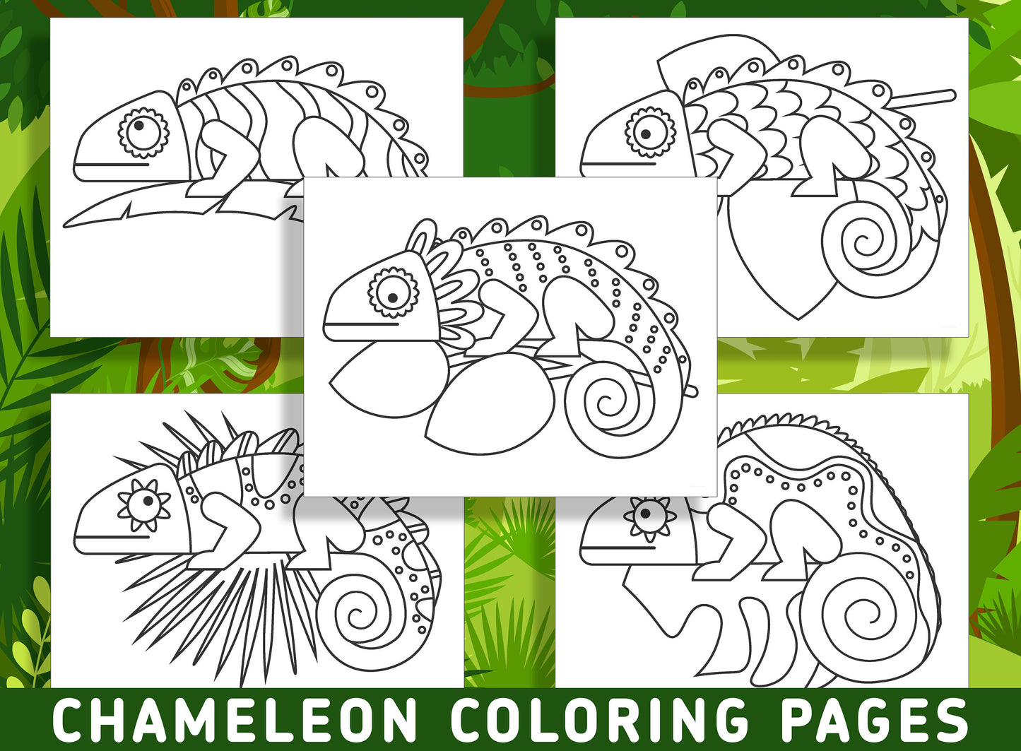 15 Fun and Creative Chameleon Coloring Pages for Preschool and Kindergarten - PDF File, Instant Download