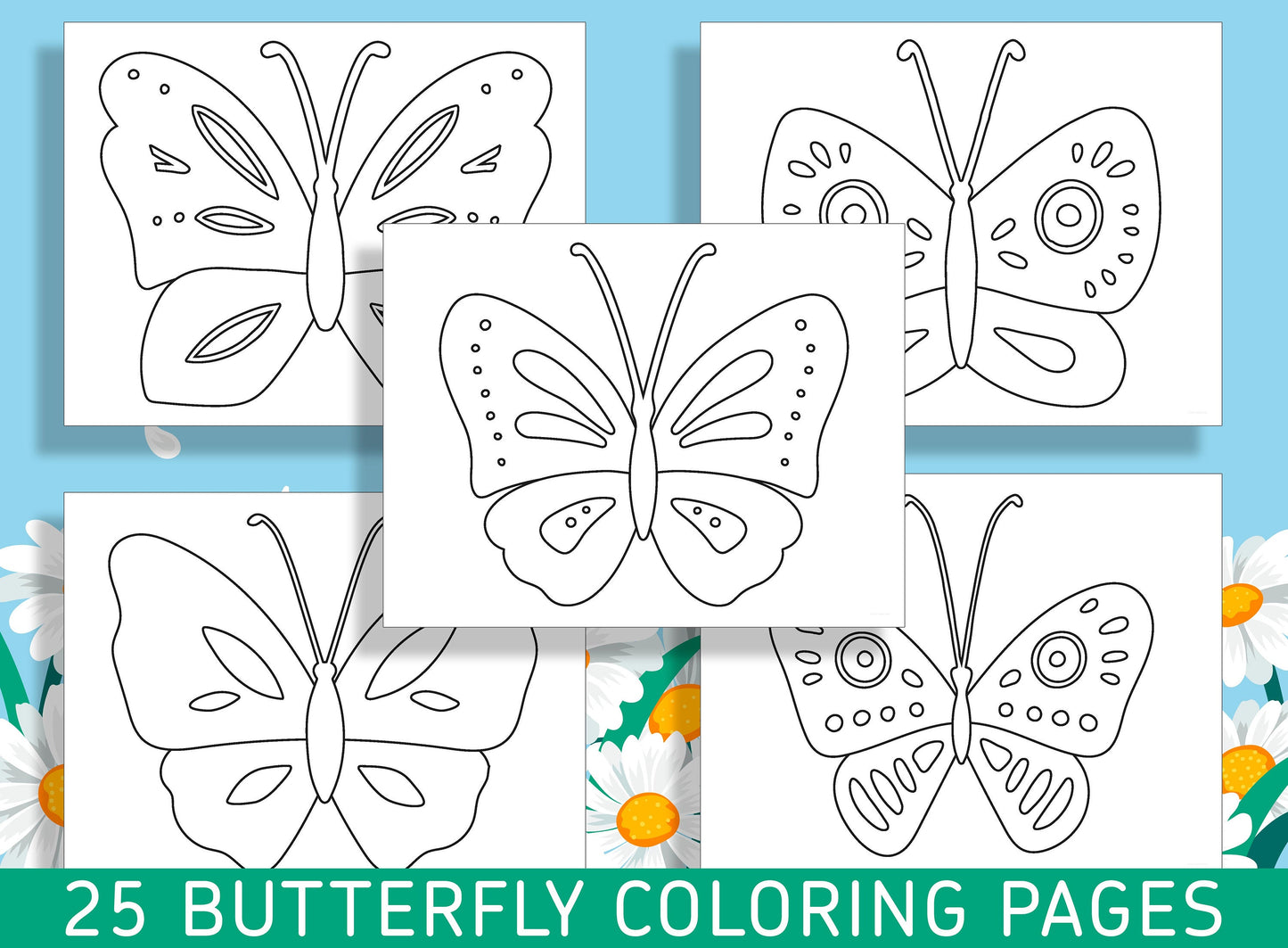 Fluttering Fun: 25 Butterfly Coloring Pages for Kindergarten and Preschool, PDF File, Instant Download