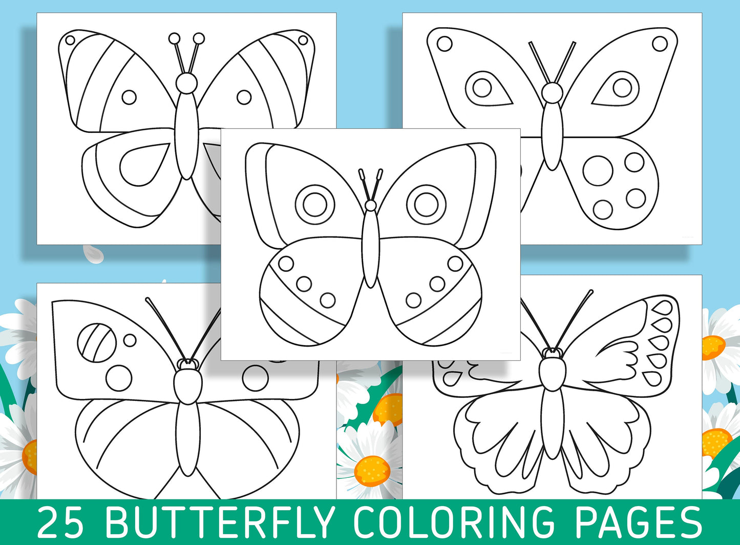 Fluttering Fun: 25 Butterfly Coloring Pages for Kindergarten and Preschool, PDF File, Instant Download