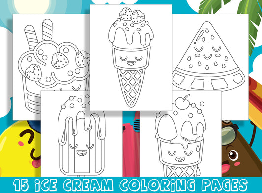 Sweet Treats: 15 Delicious Ice Cream Coloring Pages for Preschool and Kindergarten, PDF File, Instant Download